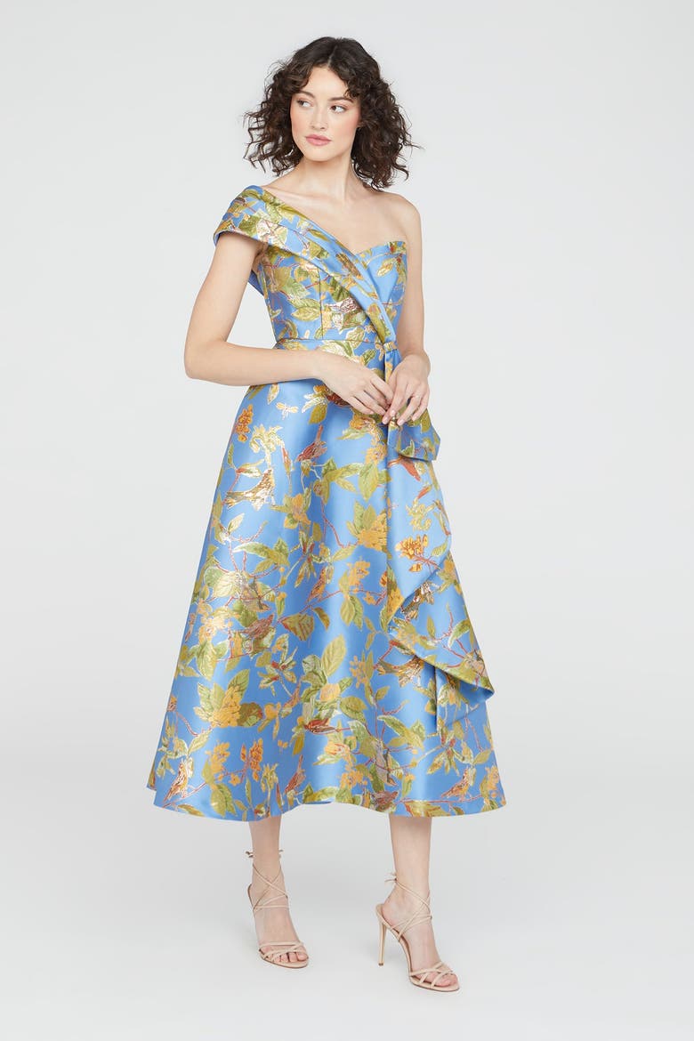 Dalia Tea Length Dress, Alternate, color, Cornflower/Marigold