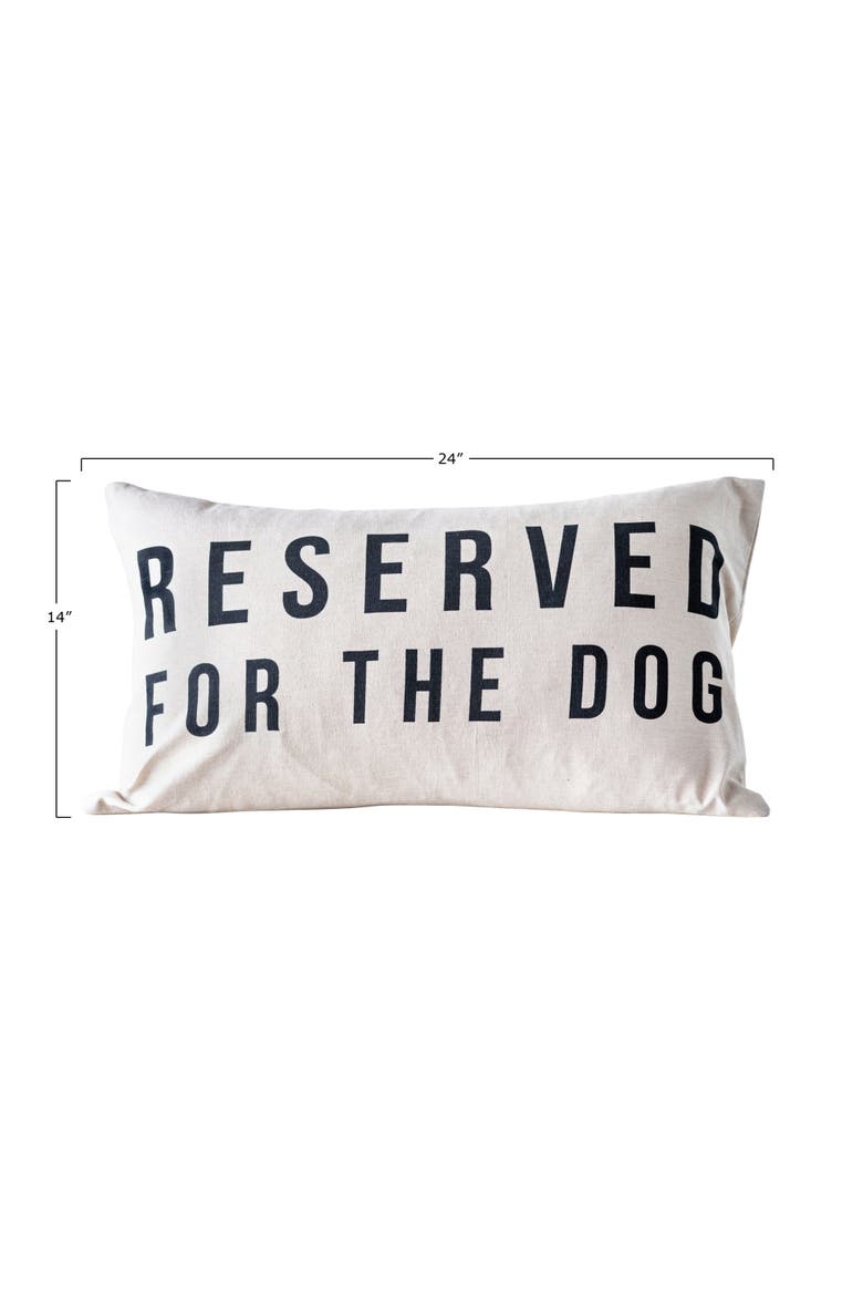 Cotton Lumbar Pillow with "Reserved For The Dog" Design, Natural and Black, Alternate, color, Natural