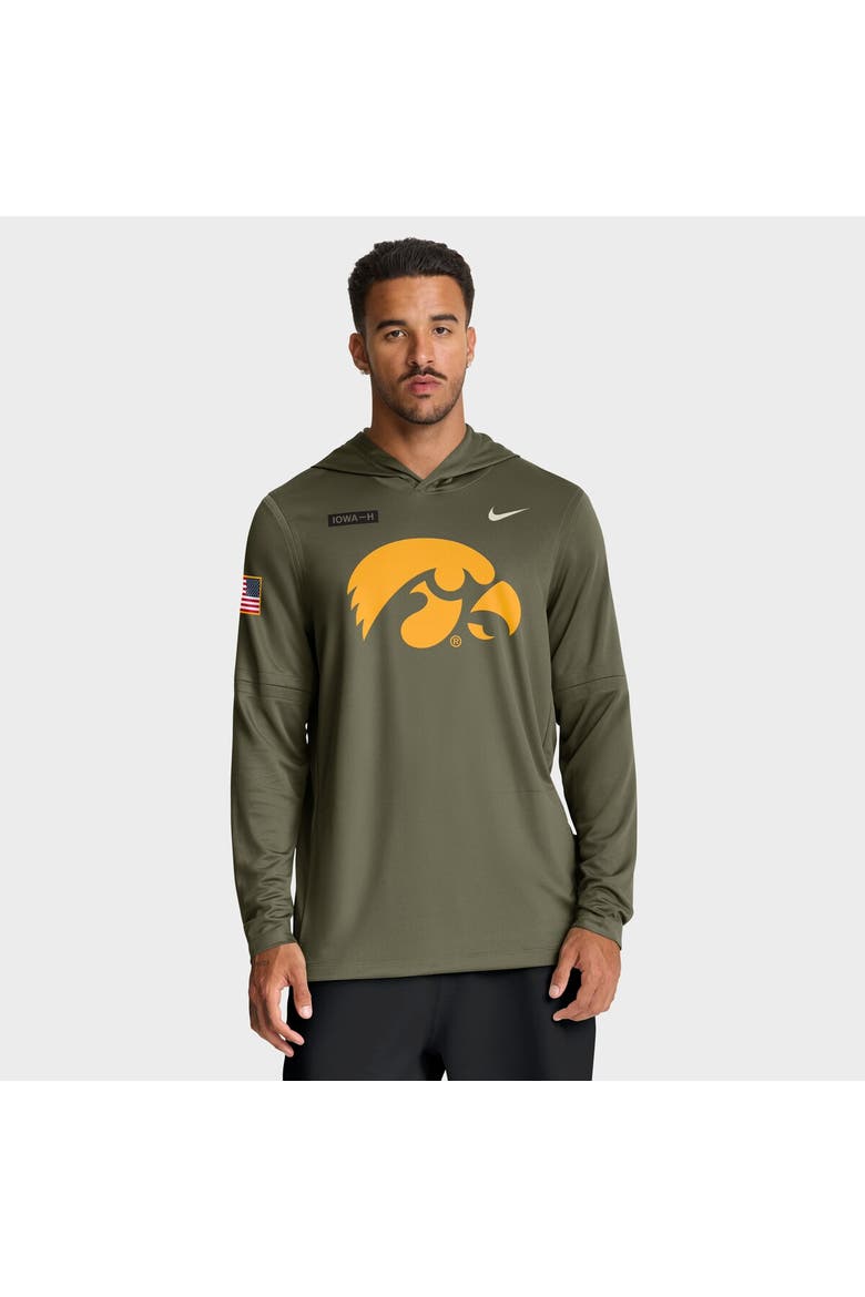 Men's Nike Olive Iowa Hawkeyes 2025 Military Appreciation Dri-FIT Long Sleeve Hoodie T-Shirt, Main, color, Olive