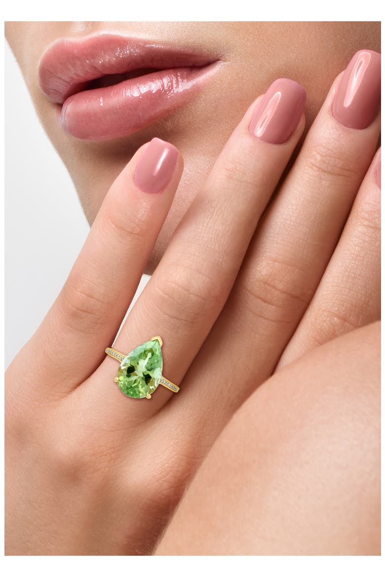 14K Yellow Gold Pear Cut Prasiolite Diamond Band Ring, Alternate, color, GREEN