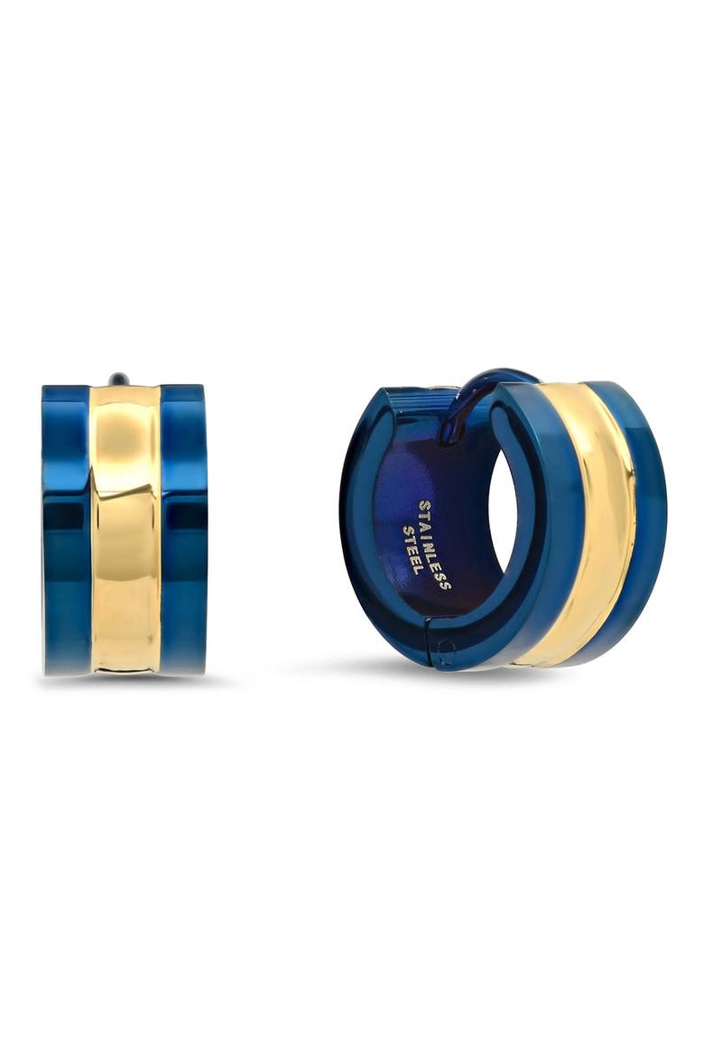 Men's Two-Tone 18K Gold Plated Stainless Steel Huggie Hoop Earrings, Main, color, GOLD