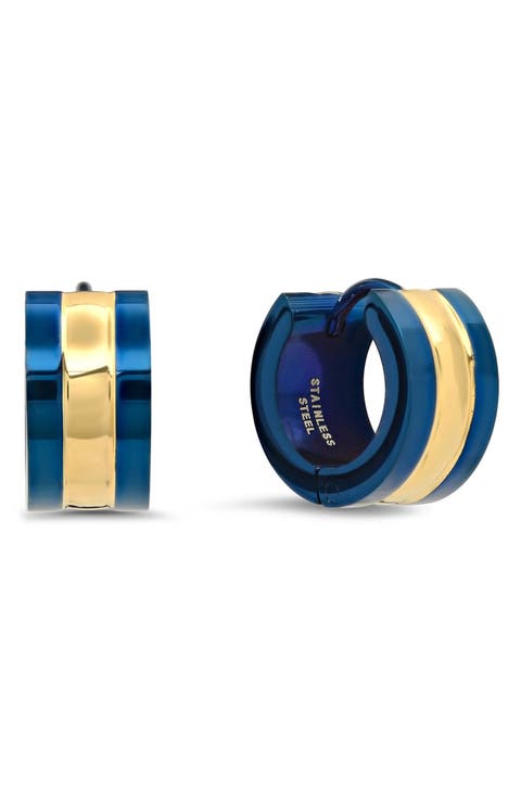 Men's Two-Tone 18K Gold Plated Stainless Steel Huggie Hoop Earrings