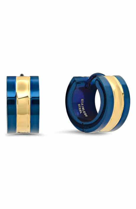 Men's Two-Tone 18K Gold Plated Stainless Steel Huggie Hoop Earrings
