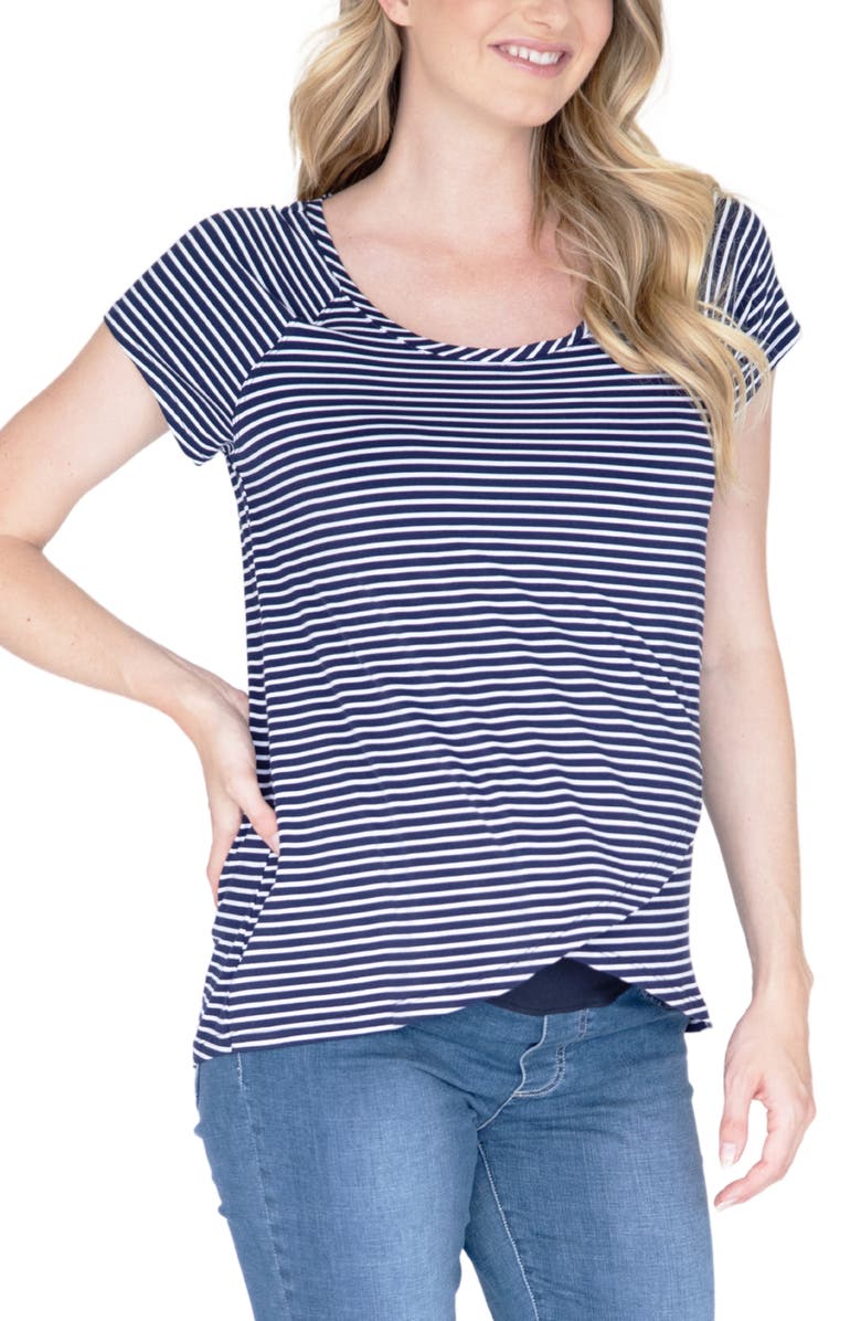 Angel Maternity Stripe Petal Front Maternity/Nursing Top, Main, color,