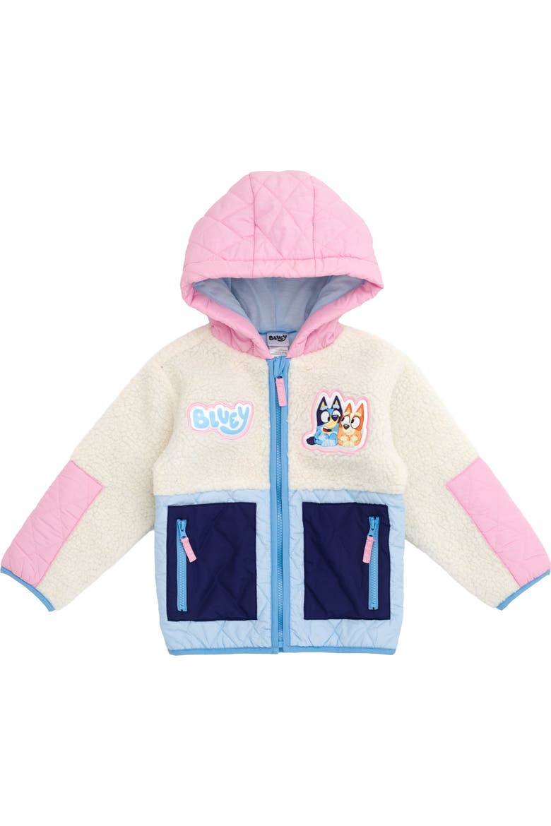 Hooded Fleece Zip-Up Jacket, Main, color, Bluey Bingo Blue Pink