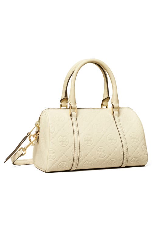 Tory Burch Mini T Monogram Leather Barrel Bag In Light Cream