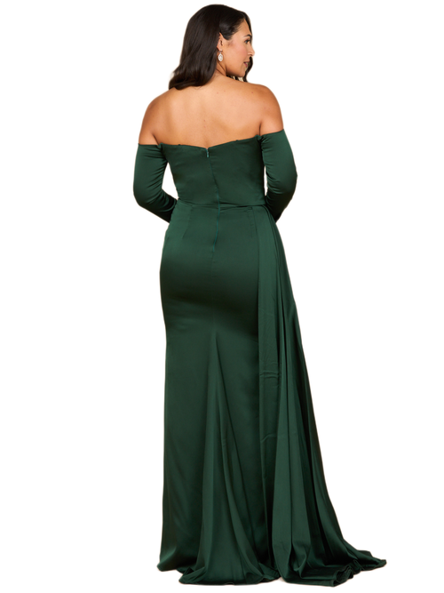 Lara New York Off Shoulder Satin Dress With Beaded Details In Green