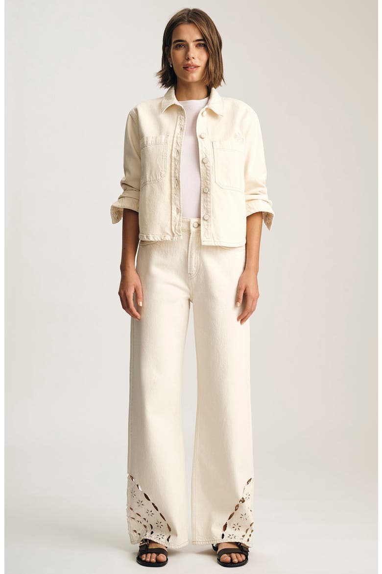 Malibu Eyelet Embroidererd Wide Leg Jeans, Alternate, color, CREAM DENIM