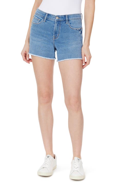 Rivet Frayed Hem Denim Shorts