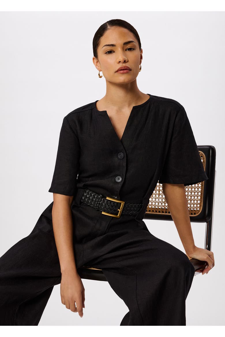 Fiona Linen Button Jumpsuit, Alternate, color, Black