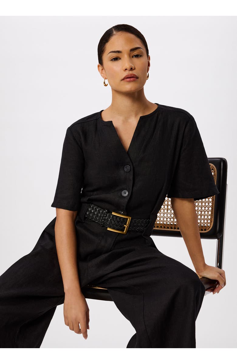 Whistles Fiona Linen Button Jumpsuit, Alternate, color, Black