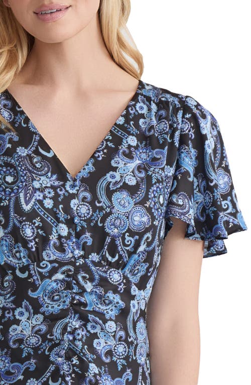 Jones New York Flutter Sleeve Midi Dress In Blue