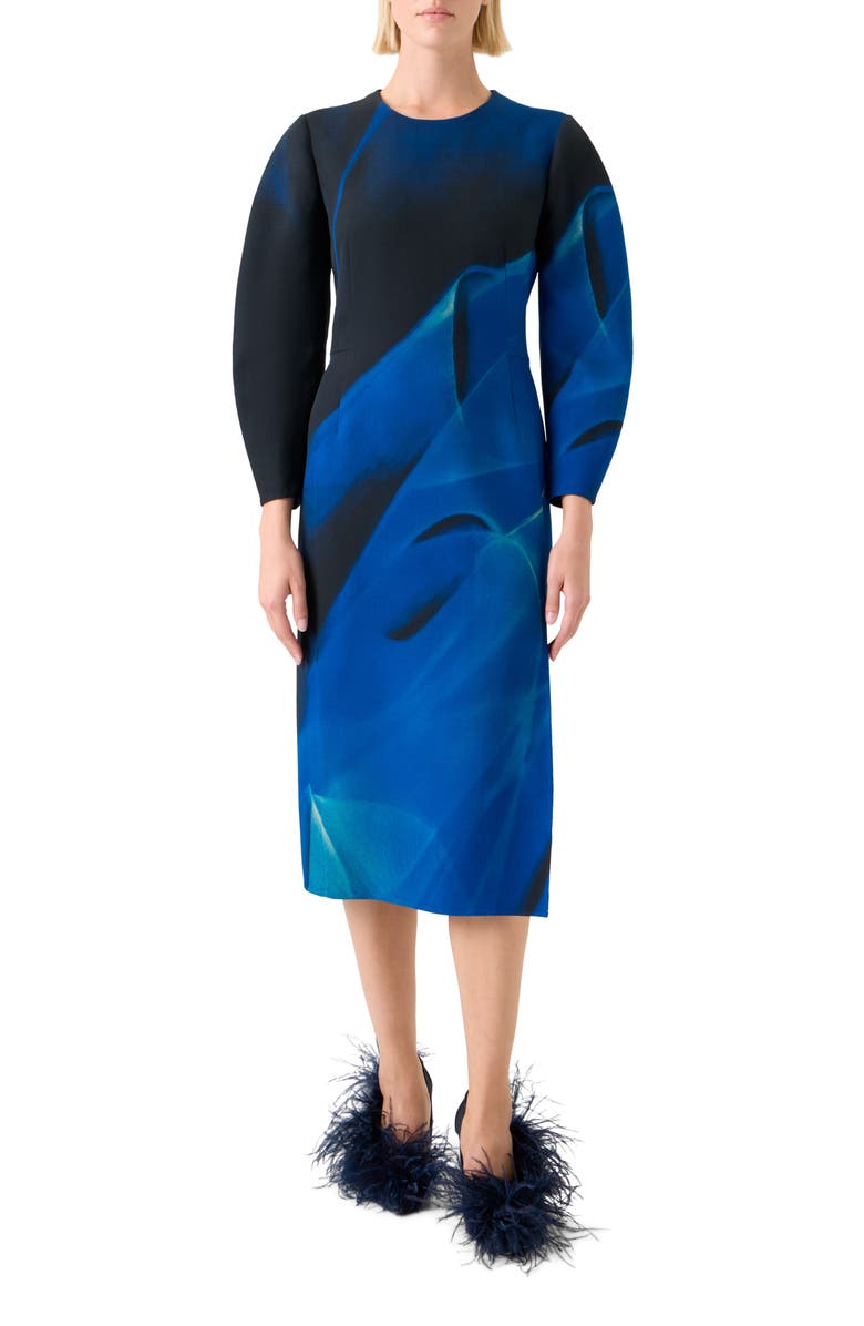 Akris Cyanotype Wool & Silk Shift Dress, Main, color, Navy-Royal