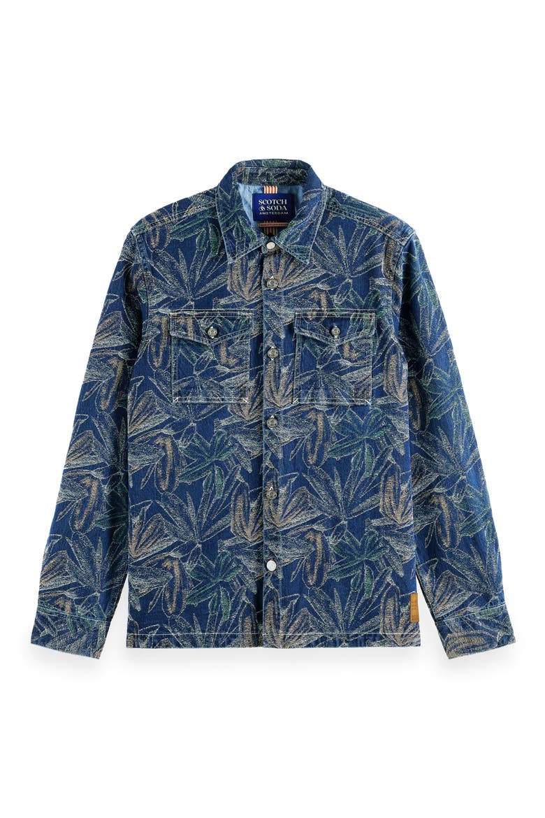 Floral Jacquard Cotton Denim Overshirt, Alternate, color, INDIGO JACQUARD