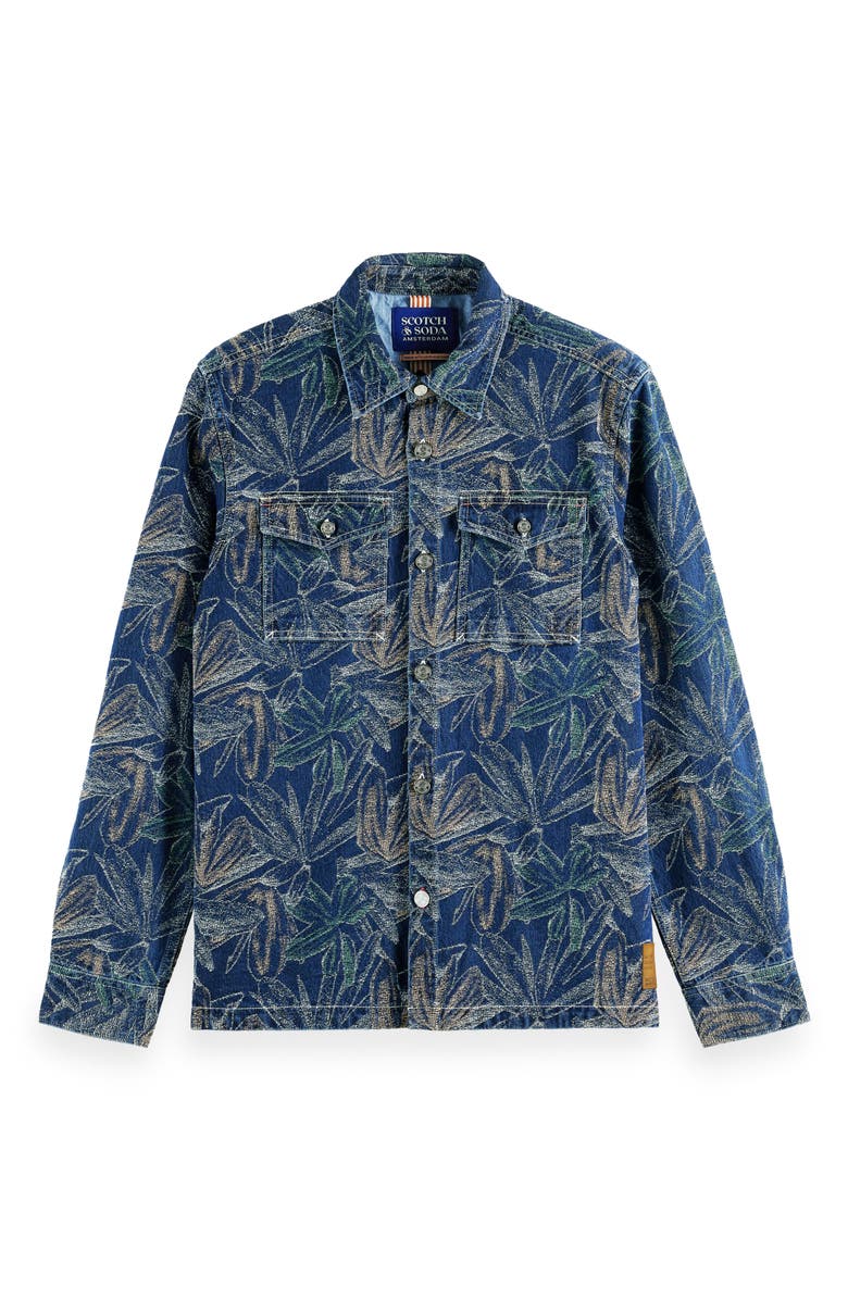 Scotch & Soda Floral Jacquard Cotton Denim Overshirt, Alternate, color,