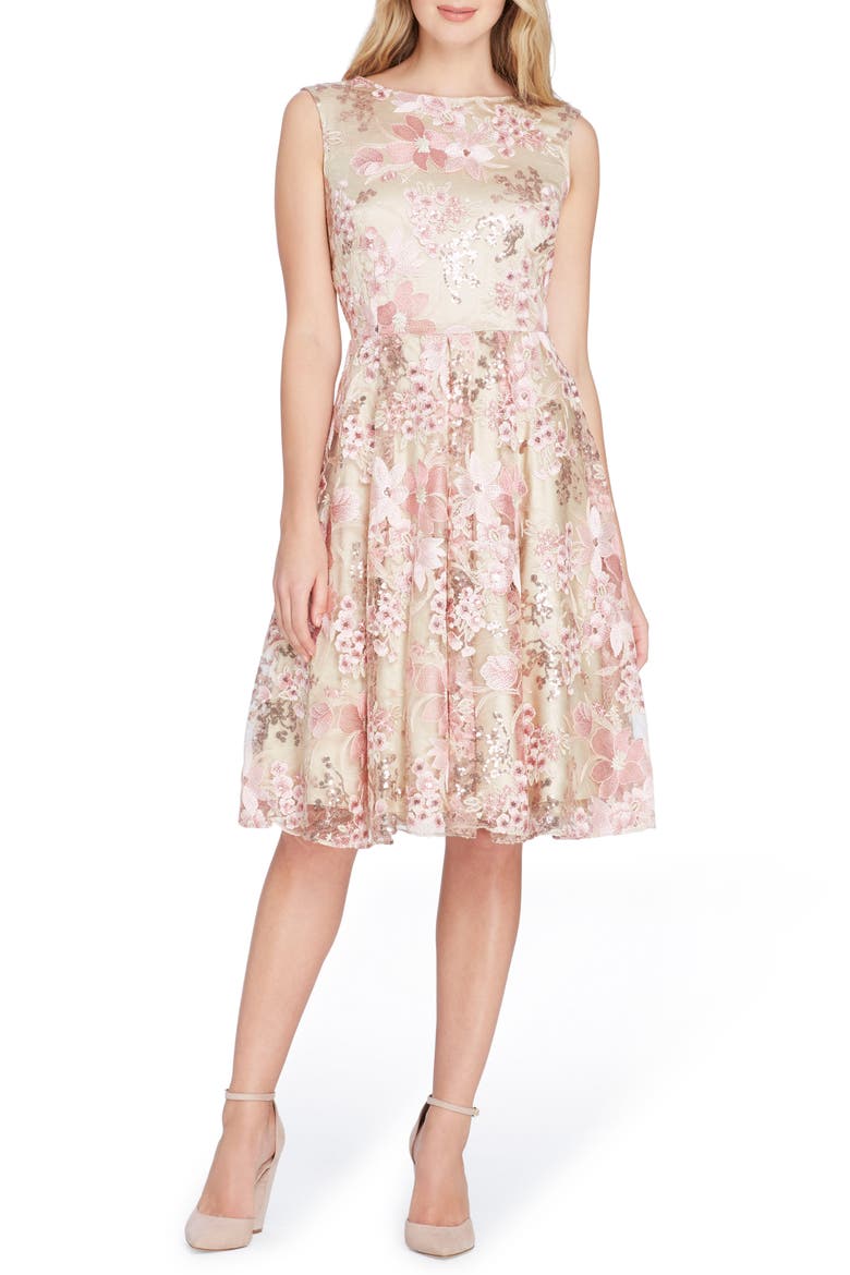 Sleeveless Embroidery Fit & Flare Dress, Main, color, NUDE/ TEA ROSE/ BLUSH
