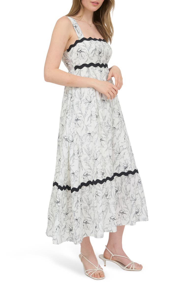 Floral Rickrack Trim Midi Sundress, Alternate, color, IVORY