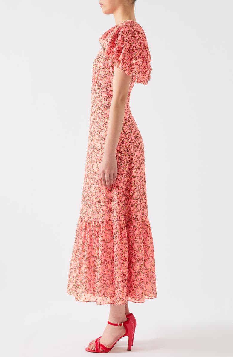 LK Bennett Billie Blossom Capelet Silk Blend Dress, Alternate, color, 