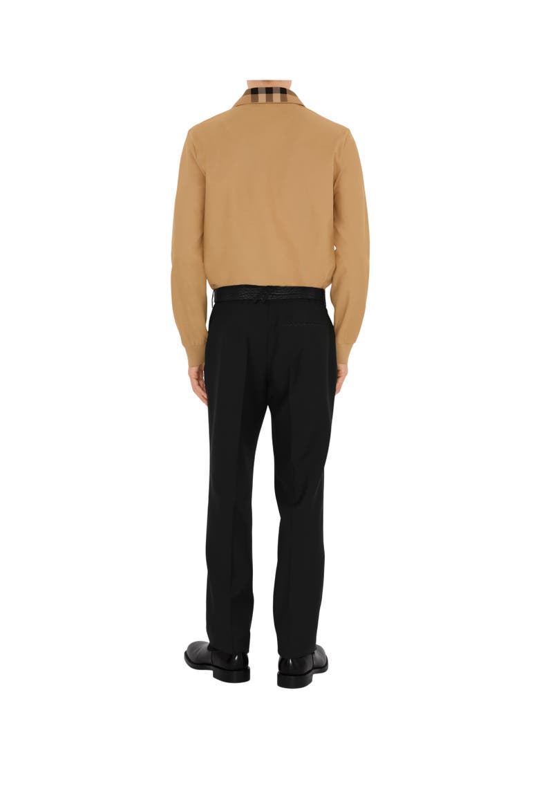 Long-sleeve Check Collar Cotton Polo Shirt, Alternate, color, Archive beige