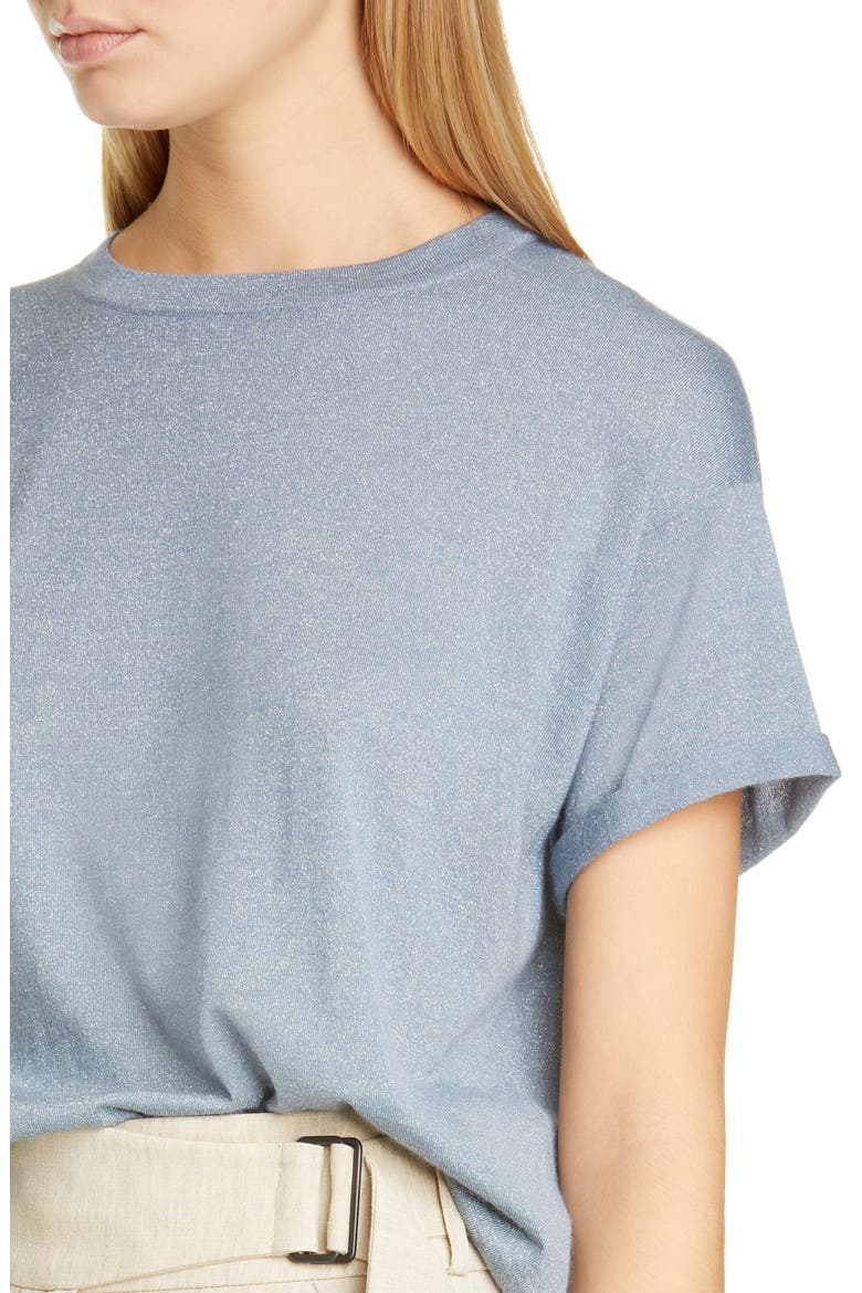 Metallic Cashmere & Silk Blend Sweater Tee, Alternate, color, CELESTE