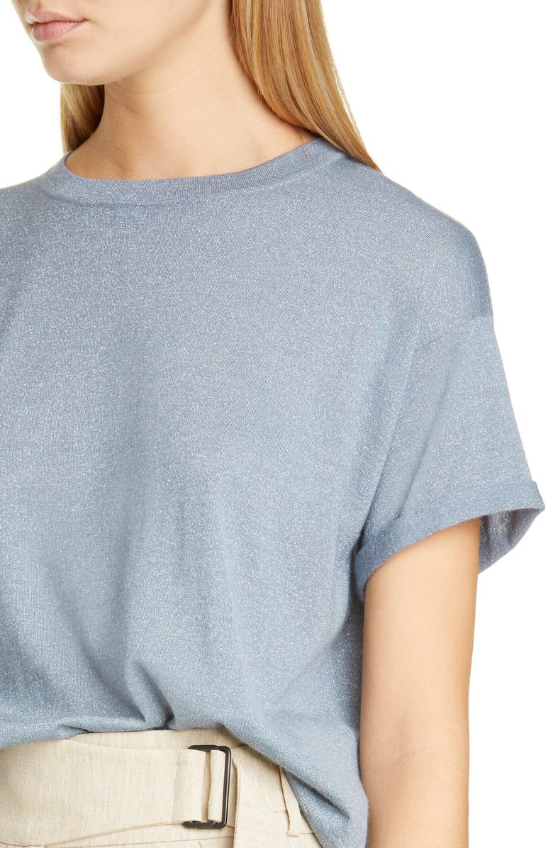 Brunello Cucinelli Metallic Cashmere & Silk Blend Sweater Tee, Alternate, color, 