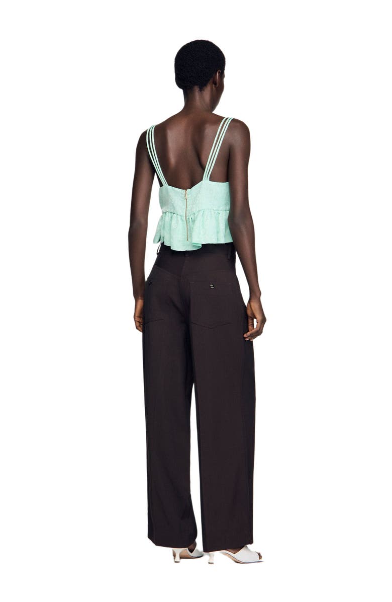 SANDRO Floral jacquard ruffle crop top, Alternate, color, Light Green