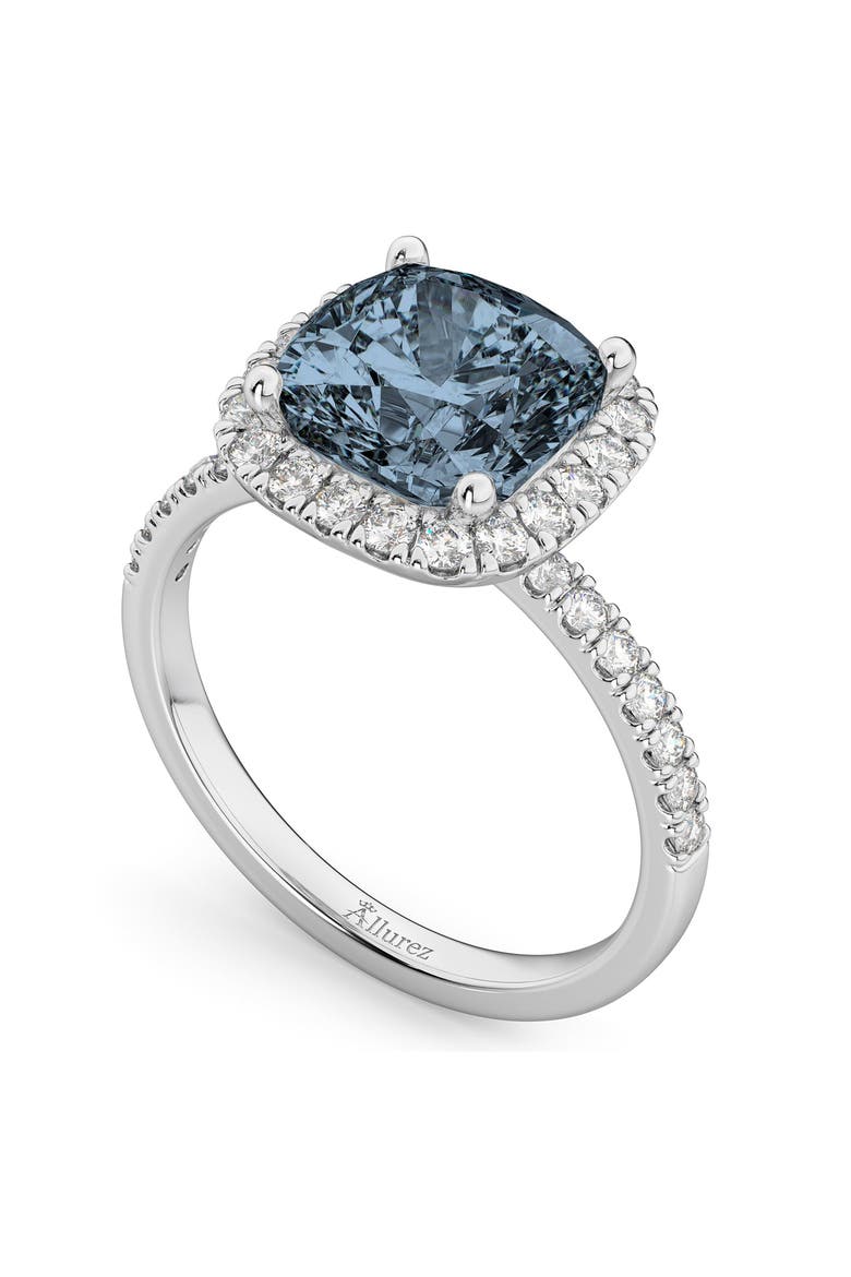 Cushion Cut Halo Gray Spinel & Diamond Engagement Ring 14k, Alternate, color, 3.11ct/White Gold