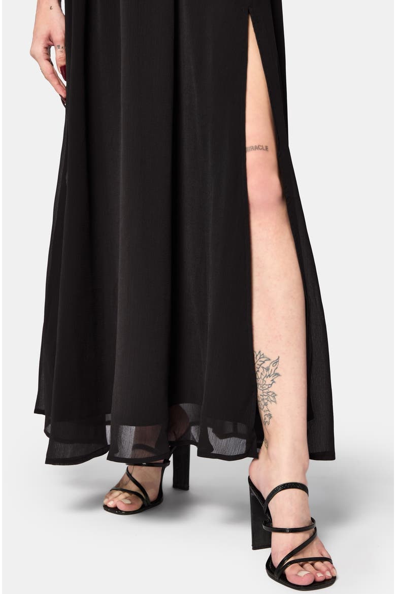 Mircalla Shirred Bardot Maxi Dress, Alternate, color, Black