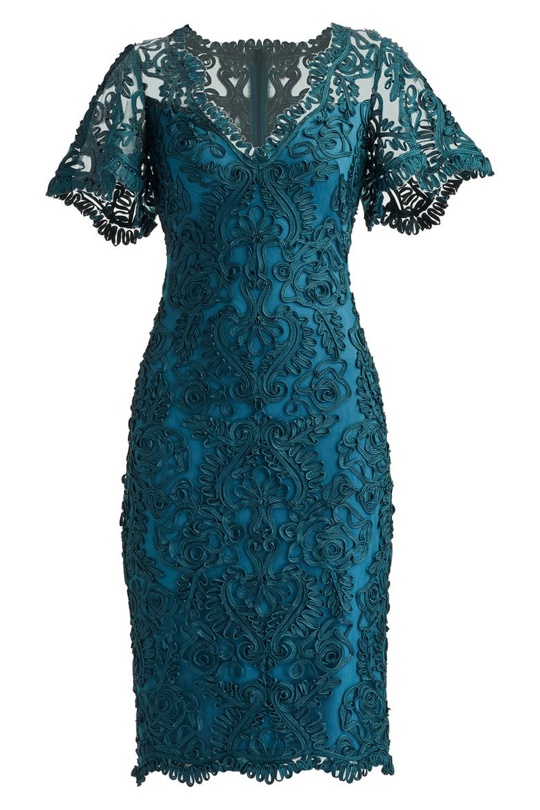 Ribbon Lace Cocktail Dress, Alternate, color, CERULEAN