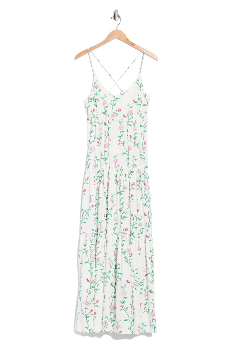 Floral Tiered Maxi Dress, Main, color, WHITE/ GREEN/ PINK