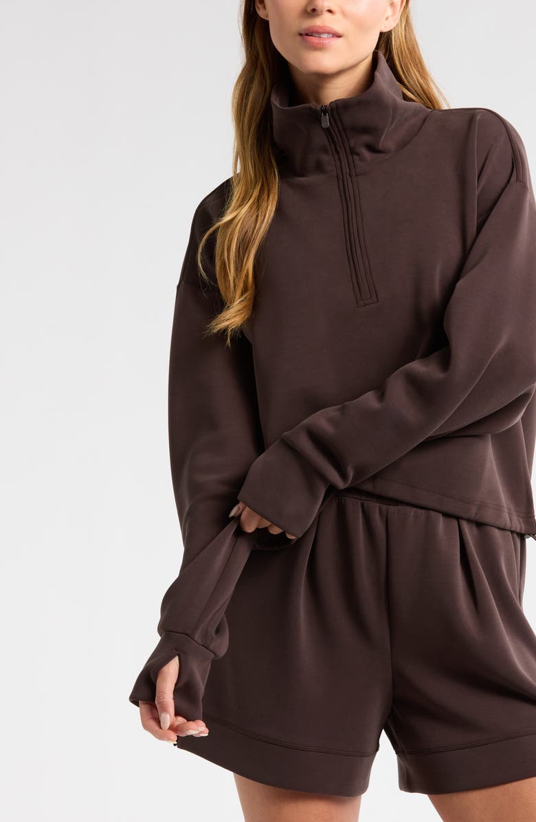 Zella Ultrasoft Knit Half Zip Pullover, Alternate, color, Brown Mole