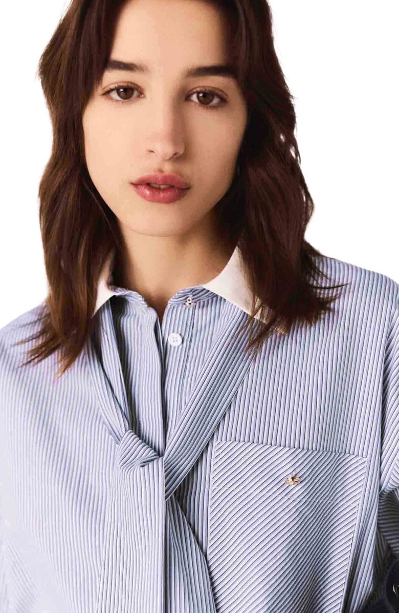maje Striped bow shirt, Alternate, color, Light Blue