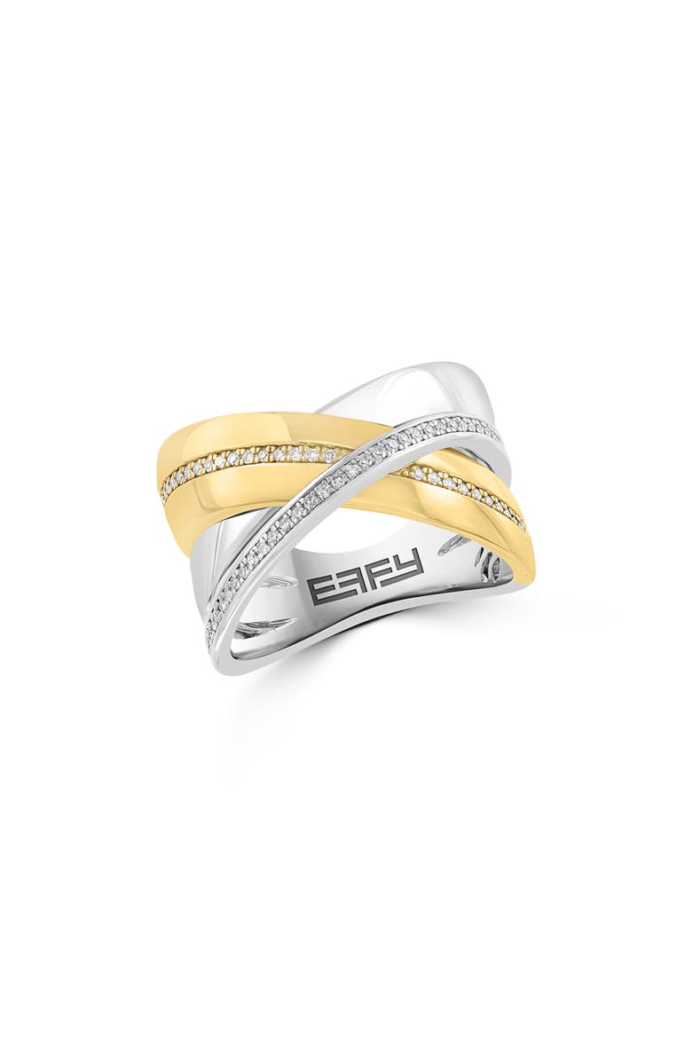 Two-Tone Diamond Crisscrossing Band Ring, Main, color, WHITE