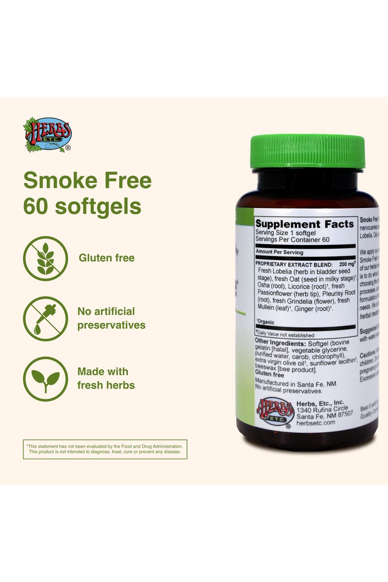 Smoke Free - Support While Quitting - Healthy Respiratory System Support - Aids Against Edginess & Unpleasant Attitudes - 60 Softgels, Alternate, color, No Color