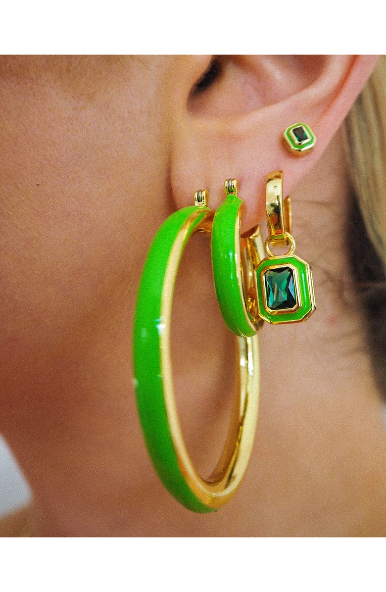 Luv AJ Cubic Zirconia Huggie Drop Earrings, Alternate, color, 