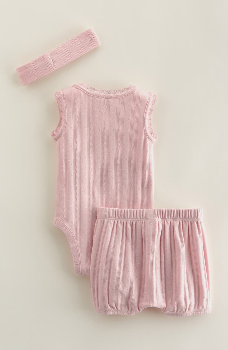 Nordstrom Pointelle Bodysuit, Shorts & Headband Set, Alternate, color, Pink Lotus
