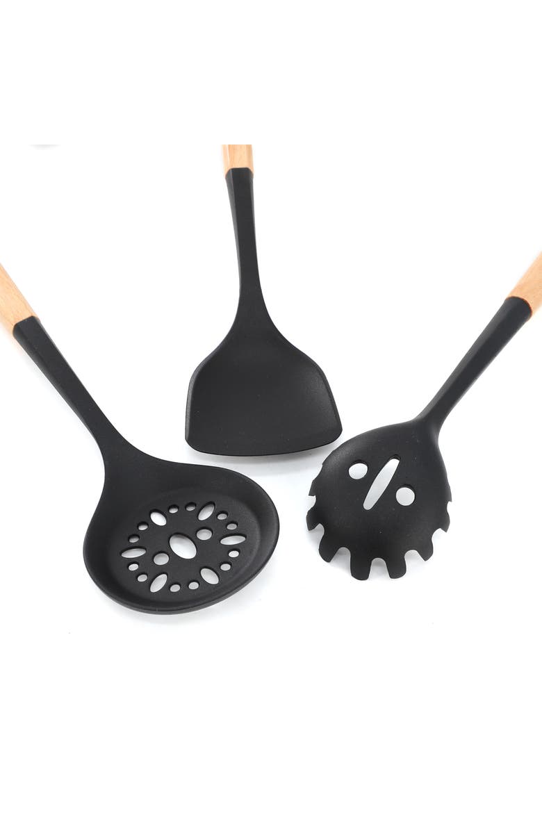 OSTER Marion 5 Piece Silicone and Wood Kitchen Tool Set, Alternate, color, Black