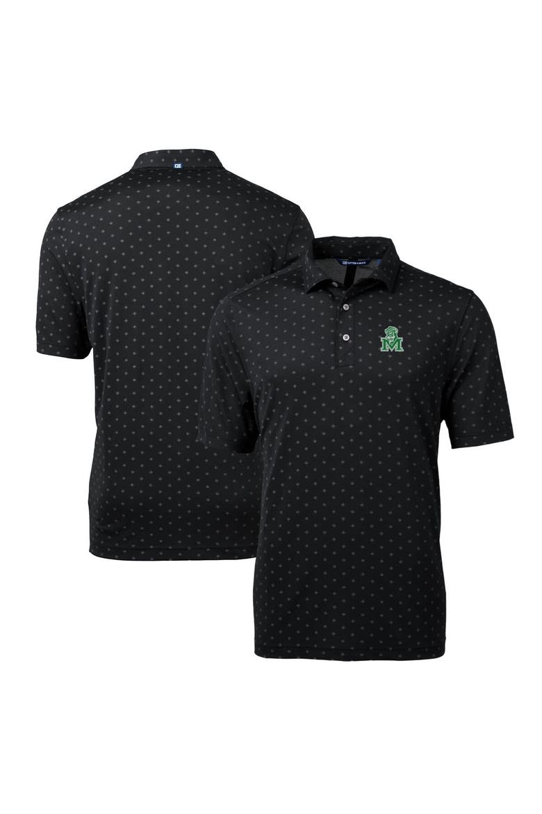 Men's Cutter & Buck Black Marshall Thundering Herd Team Big & Tall Virtue Eco Pique Tile Print Polo, Main, color, Black