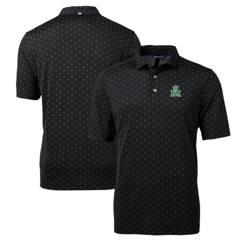Men's Cutter & Buck Black Marshall Thundering Herd Team Big & Tall Virtue Eco Pique Tile Print Polo