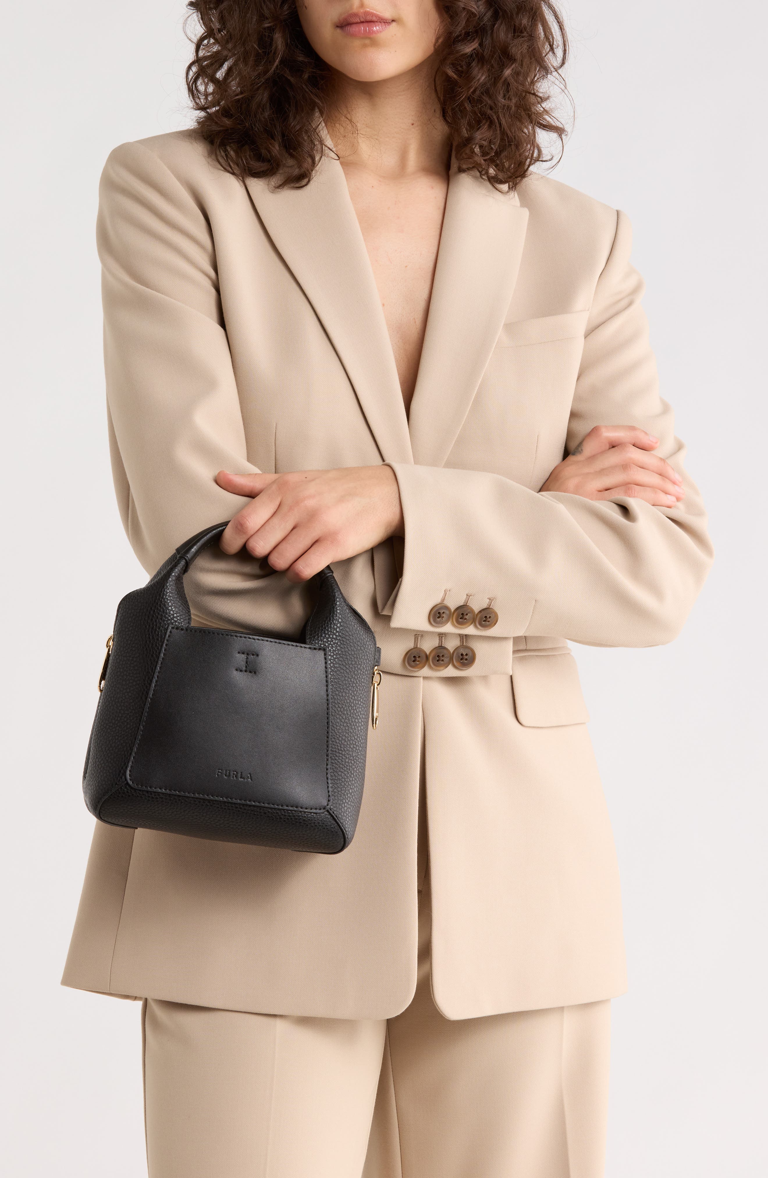 Furla Miagilda Mini Leather Tote, Alternate, color, Nero