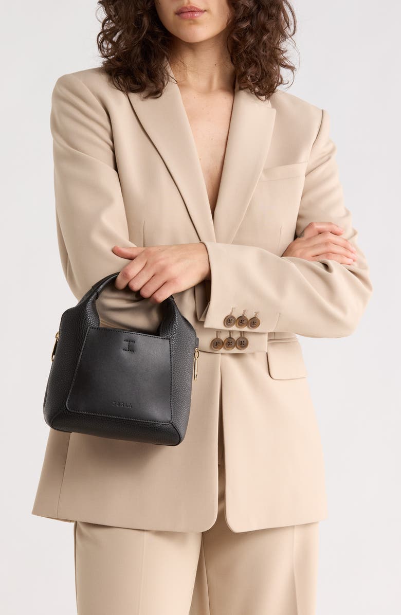 Furla Miagilda Mini Leather Tote, Alternate, color, Nero