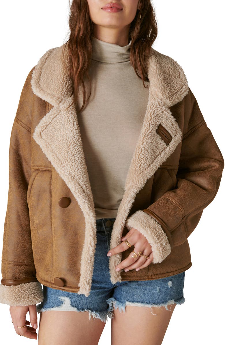 Lucky Brand Faux Shearling Moto Jacket, Main, color, 