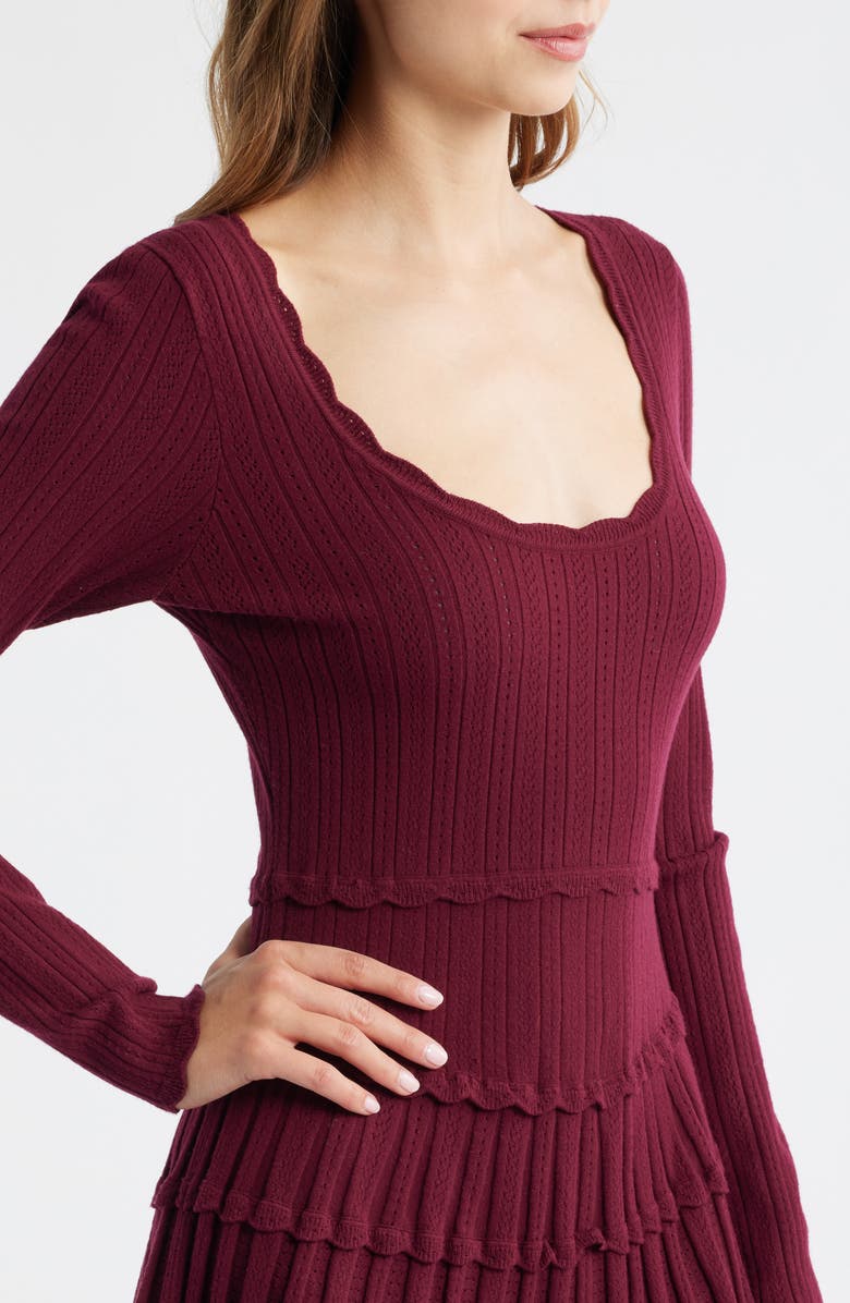 LoveShackFancy Lavender Long Sleeve Pointelle Sweater Minidress, Alternate, color,