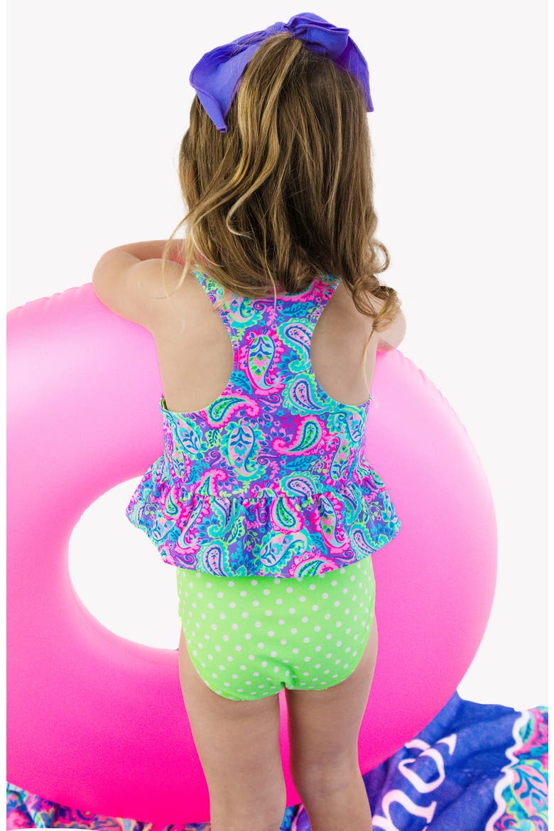 Kids' Neon Paisley Reversible Two-Piece Swimsuit, Alternate, color, PURPLE