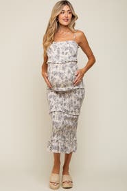 PinkBlush Floral Smocked Fitted Midi Dress