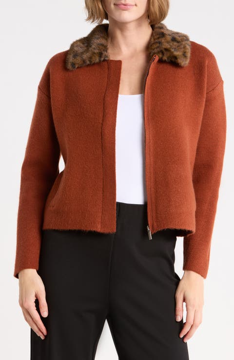 Faux Fur Collar Sweater Jacket