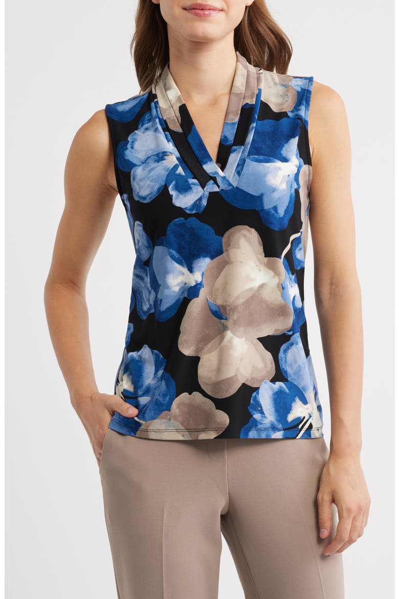 Triple Pleat Floral Sleeveless Top, Main, color, ANNE BLACK/ DUTCH BLUE MULTI