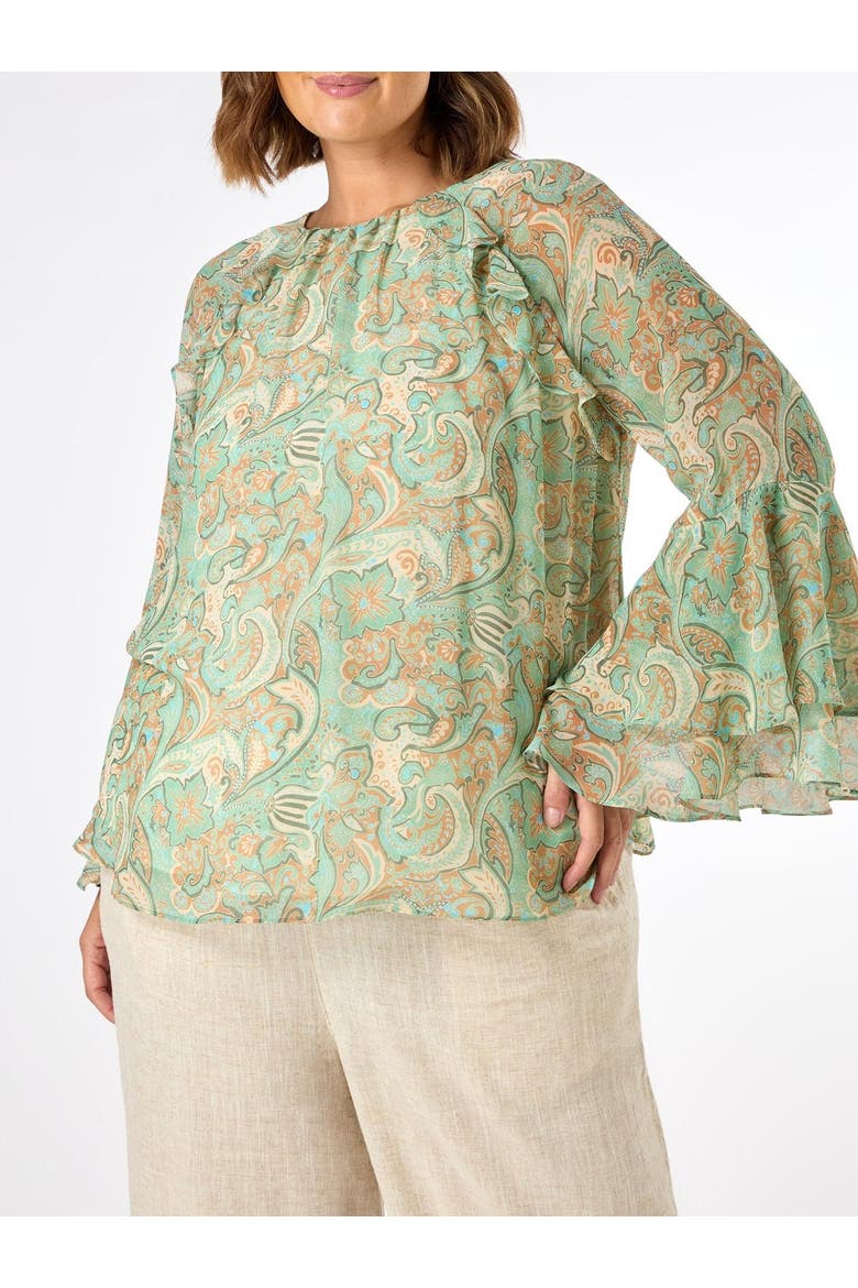 Print Frill Blouse, Alternate, color, Green