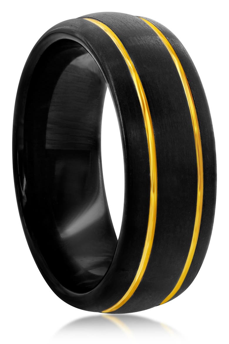 Double Stripe Tungsten Ring, Alternate, color, BLACK AND GOLD