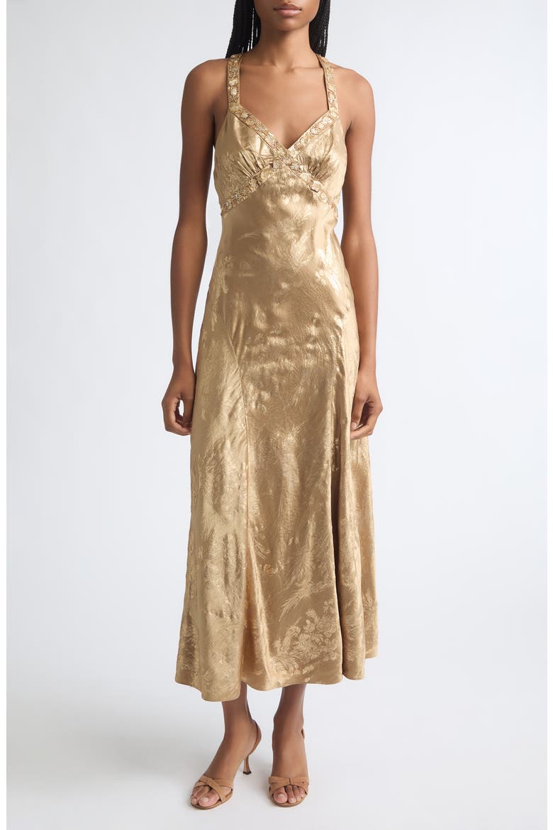 Gilded Peony Thalie Midi Dress, Main, color, GOLDEN GLOW